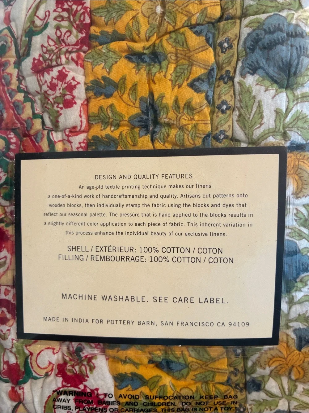 Pottery Barn Anisha Patchwork Euro Pillow Sham NEW Boho Cotton
